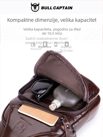 Muška kožna torbica za prsa – koža prvog sloja, Cow Captain Leather, za poslovna putovanja