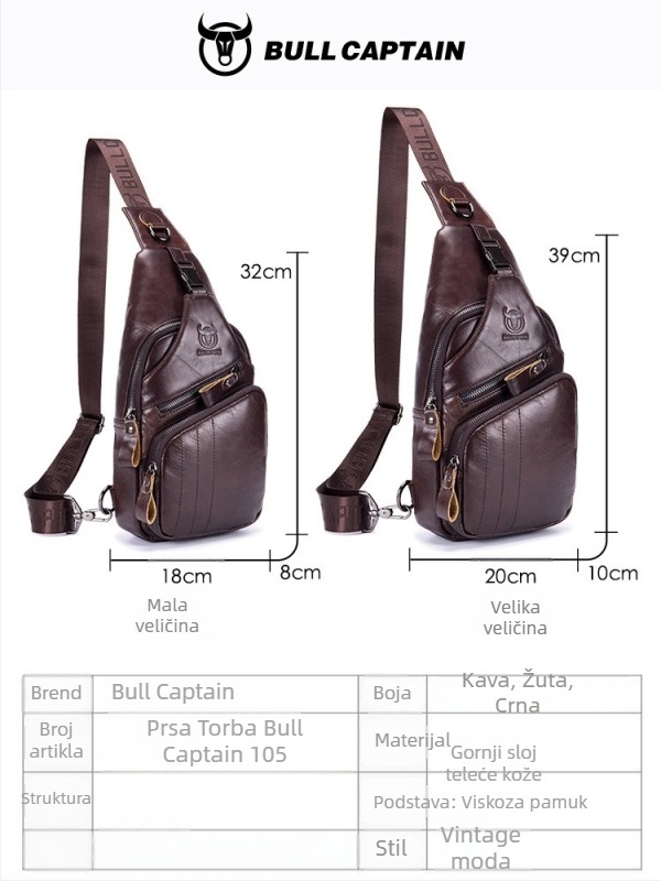 Muška kožna torbica za prsa – koža prvog sloja, Cow Captain Leather, za poslovna putovanja