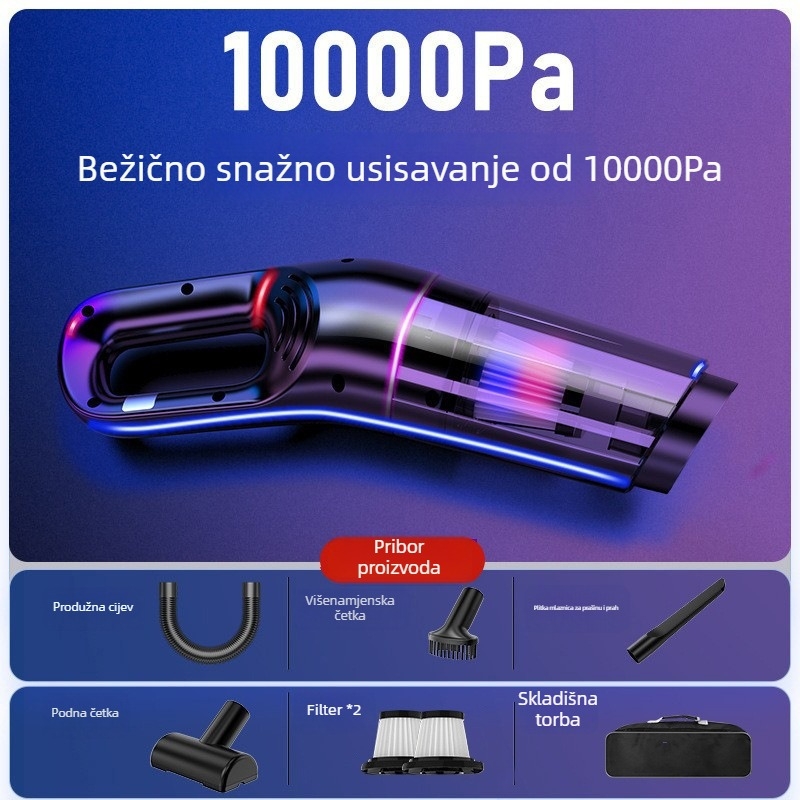 Vlažni i suhi usisavač za automobil, ručni, 11000 Pa usisne snage, 120 W, 7.4 V, punjiv