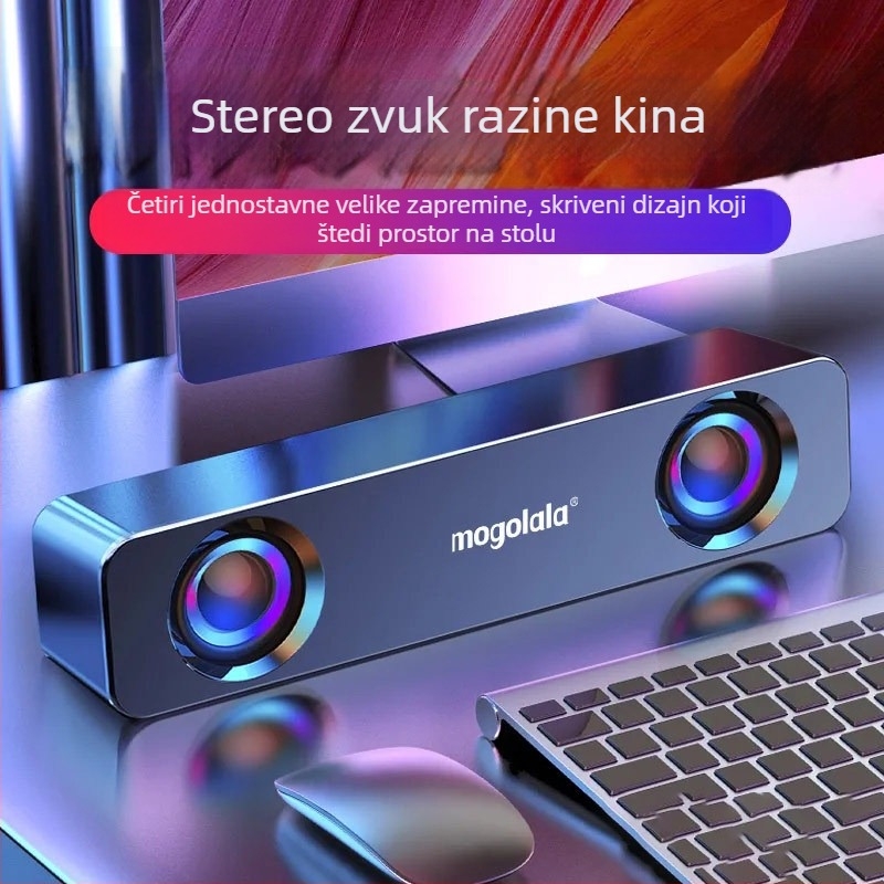 Računalni zvučnici 2.1-kanalni, USB napajanje, 3,5 mm ulaz, izlazna snaga 5W, frekvencijski raspon 100Hz-20kHz