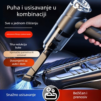 Bežični usisavač za automobil, 120 W, 4000 Pa usisavanja, ponovno se puni, ručni, kompaktan za unutrašnjost vozila