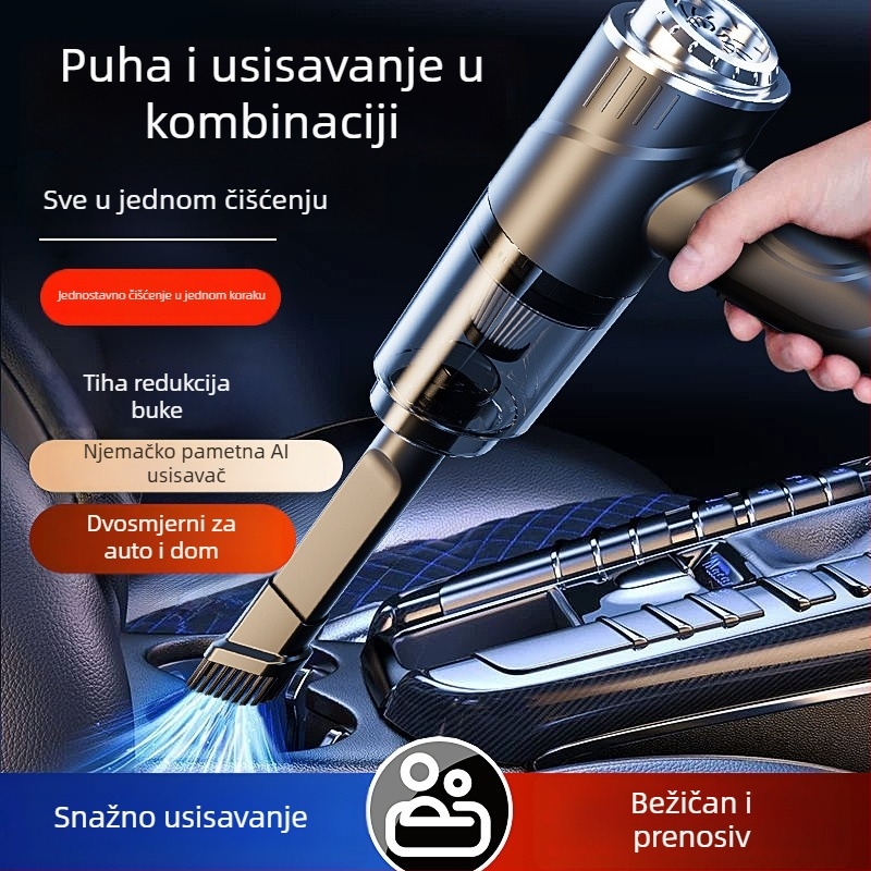 Bežični usisavač za automobil, 120 W, 4000 Pa usisavanja, ponovno se puni, ručni, kompaktan za unutrašnjost vozila