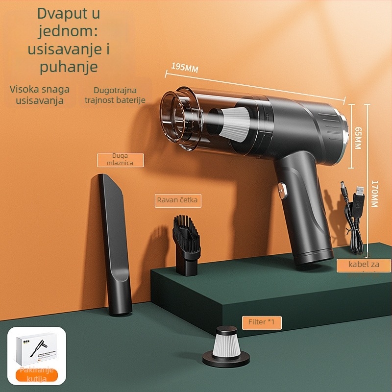 Bežični usisavač za automobil, 120 W, 4000 Pa usisavanja, ponovno se puni, ručni, kompaktan za unutrašnjost vozila