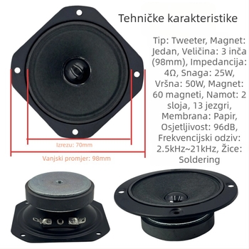 Karaoke zvučnik kvadratnog kućišta, dvostruki magnetni tweeter, visoka snaga, papirna membrana, vanjski magnetski krug