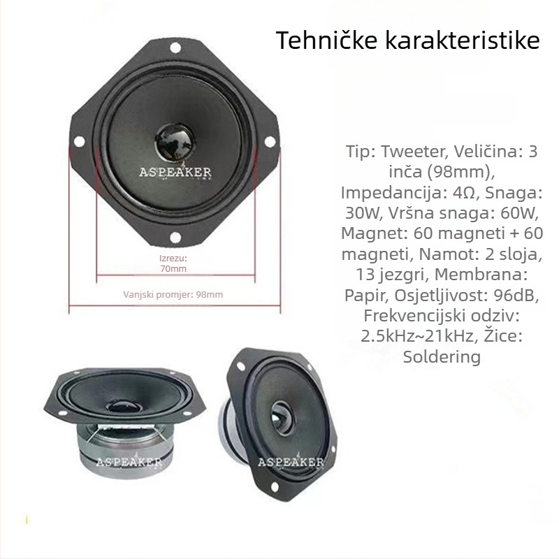 Karaoke zvučnik kvadratnog kućišta, dvostruki magnetni tweeter, visoka snaga, papirna membrana, vanjski magnetski krug