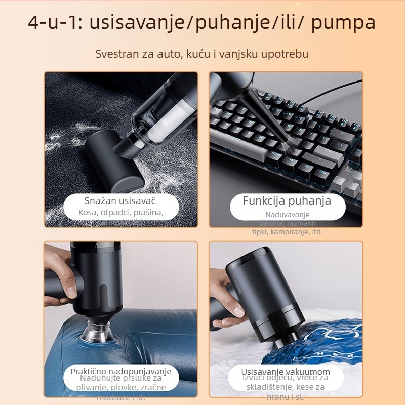 Bežični ručni usisavač za kuću i automobil, usisna snaga 11000 Pa, ulazna snaga 90 W, punjiv