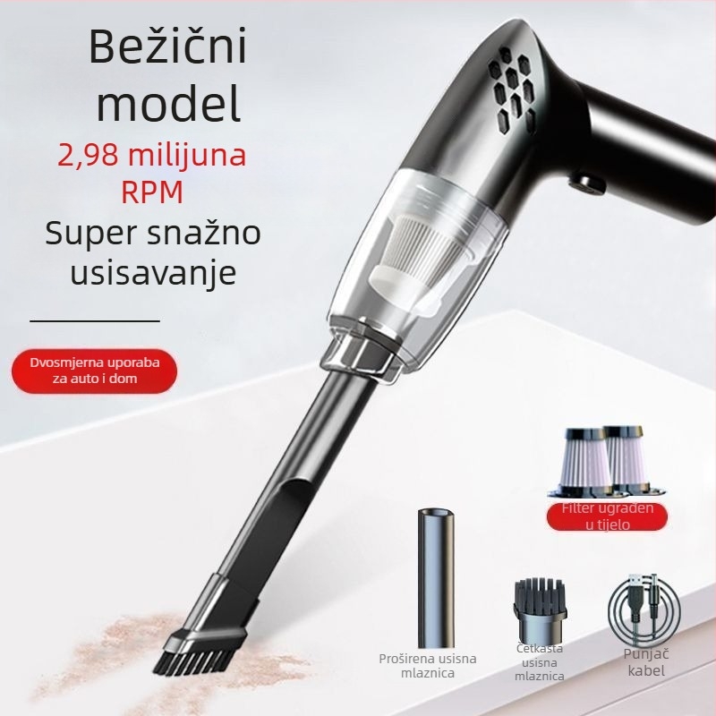 Bežični ručni usisavač, 300 W, usisna snaga 20000 Pa, autonomija baterije 60+ minuta, mjerenje tlaka u gumama