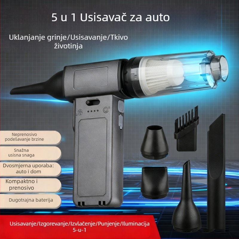 Kehui Prenosivi Usisavač za Automobil, Usisavanje 20000Pa, Snaga 10W, Bežični i Napajanje iz Baterije, Trajanje Baterije 1–3h, Uklanjanje Grinja