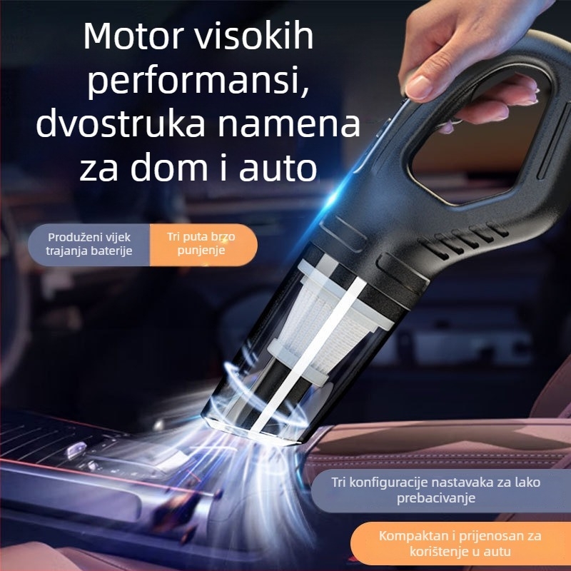 Ručni bežični usisavač za automobil i dom, 2.4V, 25W, 11000Pa, punjiv