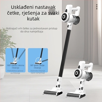 Bežični ručni usisavač – mokro/suho čišćenje, USB napajanje s izmjenjivom baterijom 2000–2500 mAh, do 1 h rada, usisna snaga ≥25 kPa, 3C potvrda