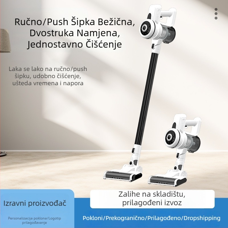 Bežični ručni usisavač – mokro/suho čišćenje, USB napajanje s izmjenjivom baterijom 2000–2500 mAh, do 1 h rada, usisna snaga ≥25 kPa, 3C potvrda