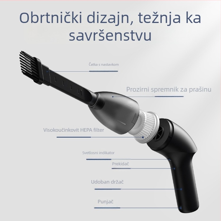 Bežični ručni usisavač za kućnu i automobilsku upotrebu, 4000 Pa snaga usisa, 65 W, 5 V, s LED svjetlom
