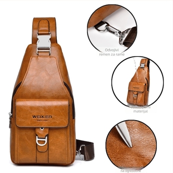 Vihir Muška torba za prsa – PU, vodootporna i otporna na habanje, Jednobojni uzorak, Poliester podstava