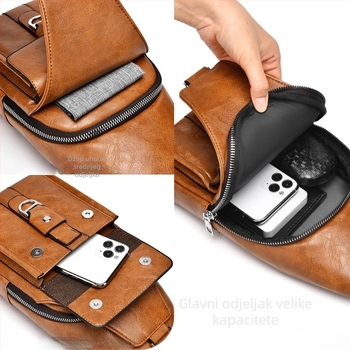 Vihir Muška torba za prsa – PU, vodootporna i otporna na habanje, Jednobojni uzorak, Poliester podstava