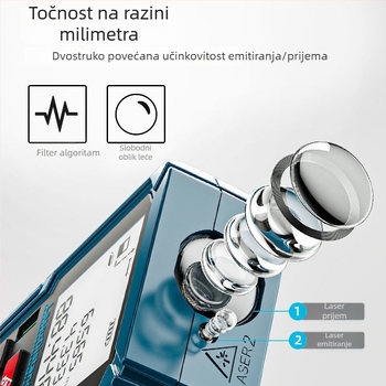 Infracrveni ručni daljinomjer s digitalnim mjeračem udaljenosti, Model 1, Težina 11 g, Napajanje 11 V