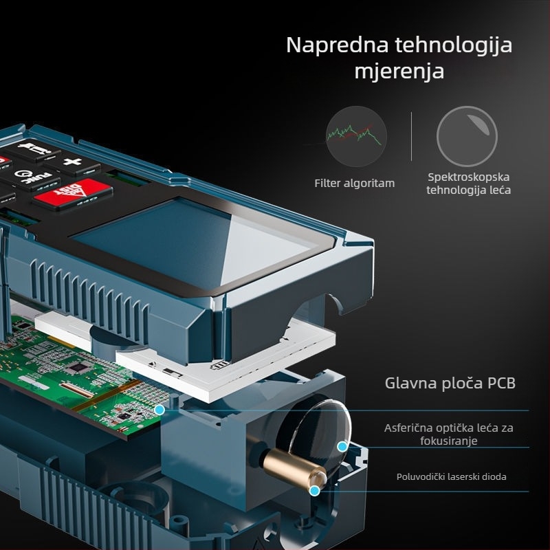 Infracrveni ručni daljinomjer s digitalnim mjeračem udaljenosti, Model 1, Težina 11 g, Napajanje 11 V
