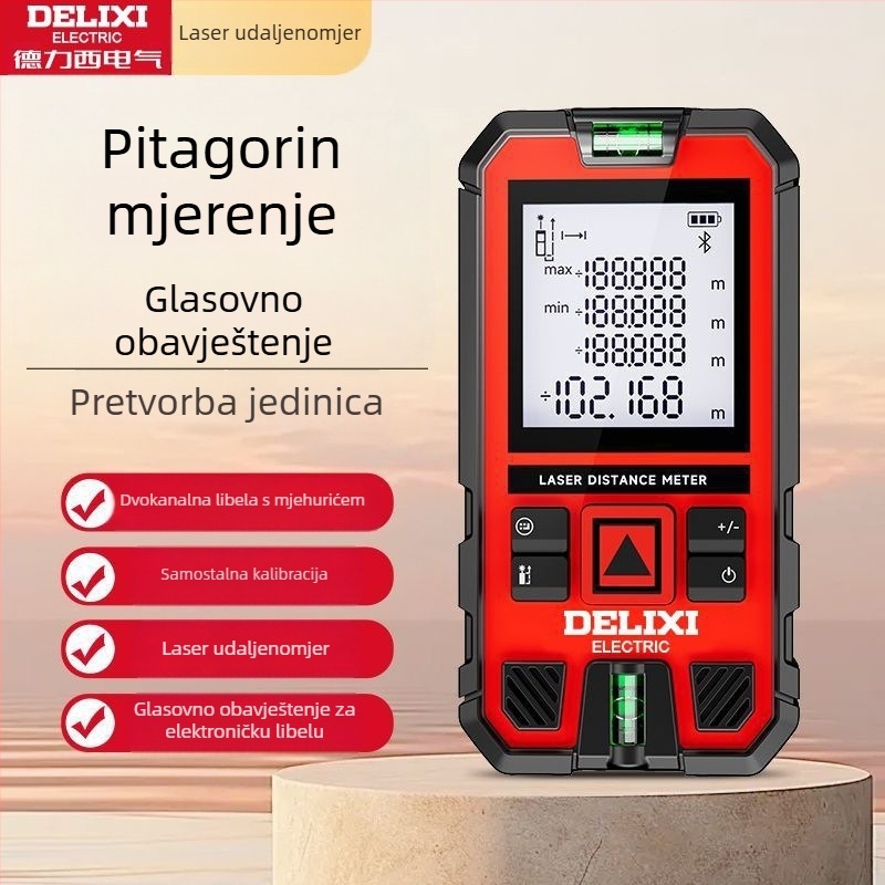 Delixi laserski daljinomjer – ručni infracrveni mjerač udaljenosti s digitalnim zaslonom