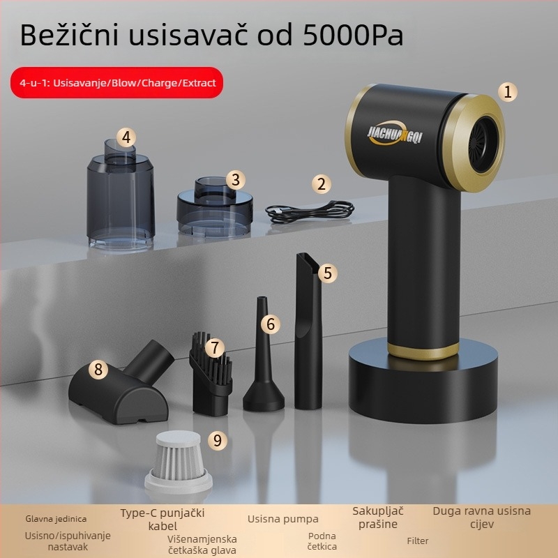 Bežični ručni usisavač za auto i dom – usisna snaga 5500Pa, 65W, 7.4V, tri u jednome, uklanjanje dlaka kućnih ljubimaca