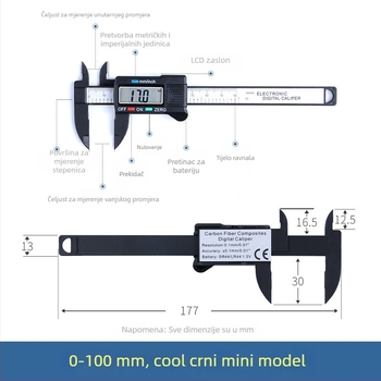 Elektronički digitalni šubler visoke preciznosti, raspon 0-100-150 mm, veliki zaslon