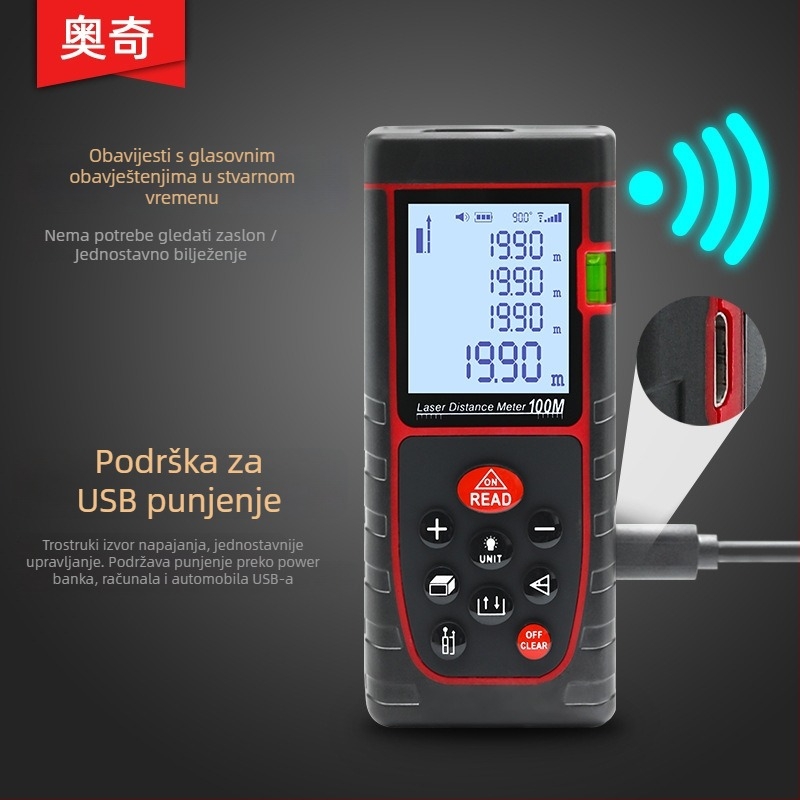 Laserski mjerač udaljenosti za unutarnju dekoraciju (raspon 40 m; infracrveni senzor; elektroničko mjerenje; serija OQ)