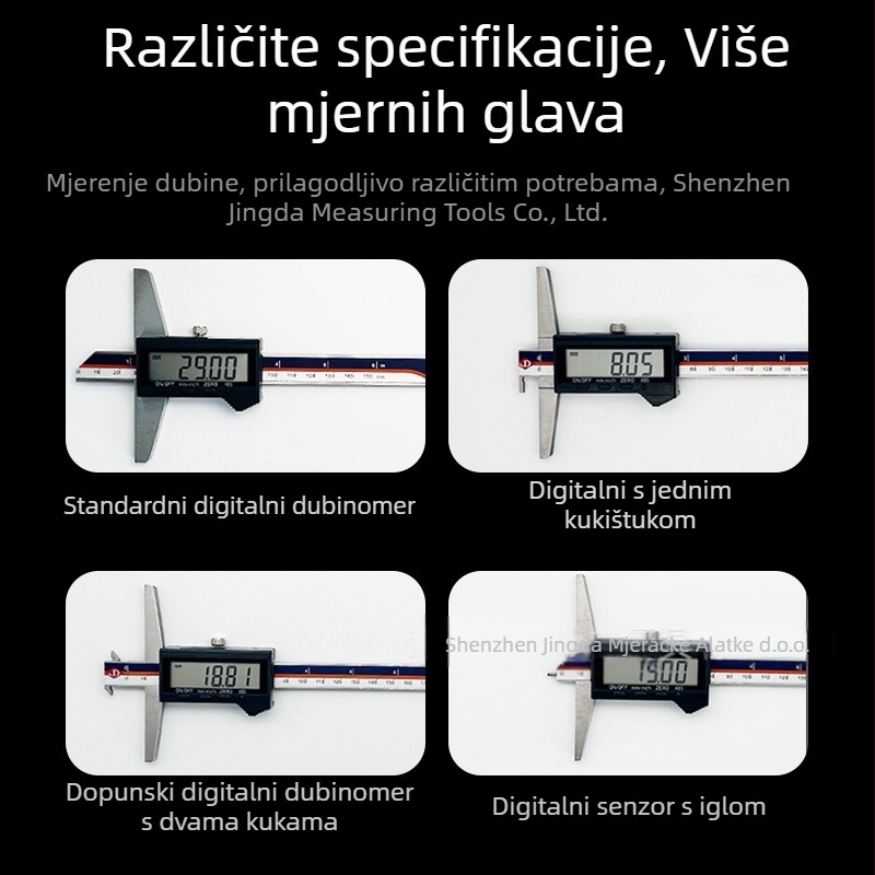 Jingda digitalni dubinomjer s zaslonom 0–200 mm, visoka preciznost
