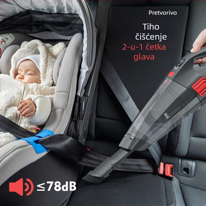 Ručni usisavač za automobil za suho i mokro čišćenje, 120 W, ugrađena baterija 2500–3000 mAh, usisni tlak 10–15 kPa