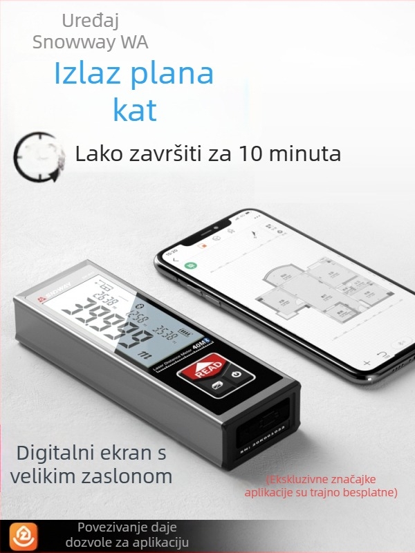 Sw-bt60 Mini pametni ručni laserski mjerač dometa s infracrvenom visokom preciznošću i elektroničkim ravnalom, Bluetooth aplikacijom