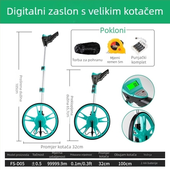 Ručni mjerač udaljenosti s digitalnim zaslonom (Model 101, domet 0–9999.9 m, točnost ±0,5, težina 600)