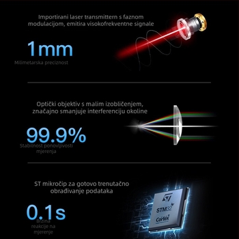 Laserski mjerač udaljenosti KS-710006 za unutarnju upotrebu, do 30 m, Kingsdun