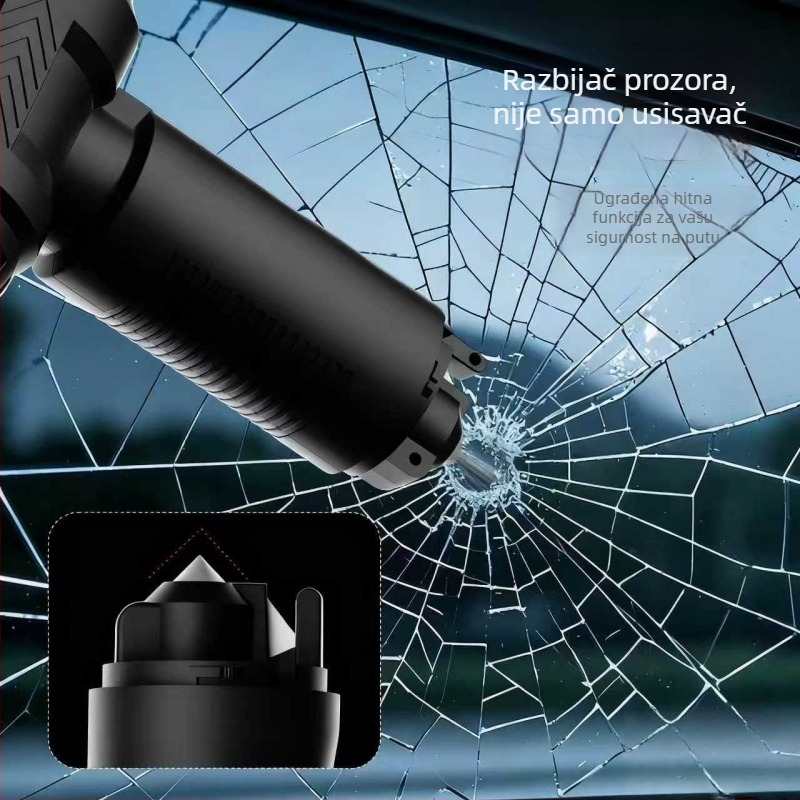 Automobilski usisavač s razbijačem stakla, prenosni bežični ručni usisavač, visoke snage – 80 W, usisna snaga 5300 Pa, punjivi, s funkcijom napuhavanja