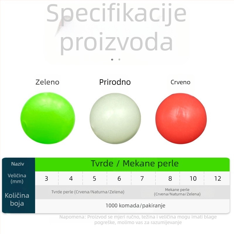 Svijetleće ribarske perle – set od 1000 plastičnih okruglih perli za mamce