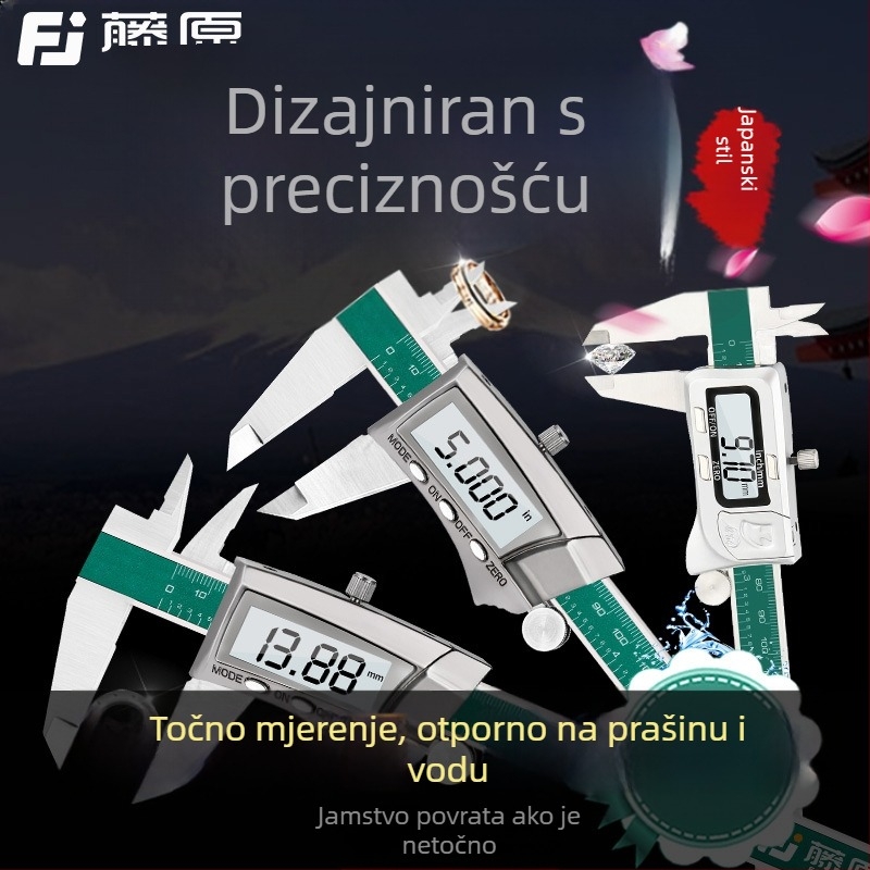 Fujiwara digitalni mjerni kaliper, nehrđajući čelik, raspon mjerenja 0-150 mm, LCD vodootporan, rezolucija 0.01 mm, točnost 0.01 mm
