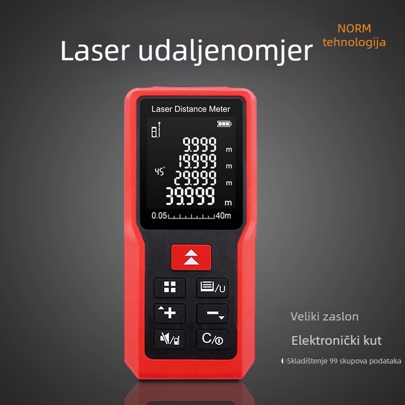 Nomi ME Series prenosni laserski mjerač udaljenosti s infracrvenim mjerenjem, za unutarnju i vanjsku upotrebu — modeli ME40/ME60/ME80/ME100