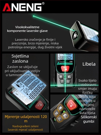 Green Light Vanjski laserski mjerač udaljenosti, visoka preciznost infracrveno mjerenje, prenosni digitalni ravnalo za unutarnja i vanjska mjerenja