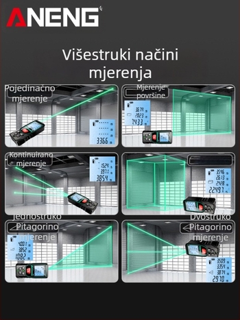 Green Light Vanjski laserski mjerač udaljenosti, visoka preciznost infracrveno mjerenje, prenosni digitalni ravnalo za unutarnja i vanjska mjerenja