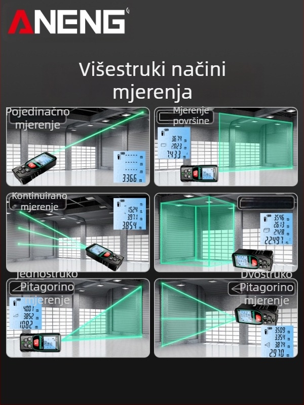 Green Light Vanjski laserski mjerač udaljenosti, visoka preciznost infracrveno mjerenje, prenosni digitalni ravnalo za unutarnja i vanjska mjerenja