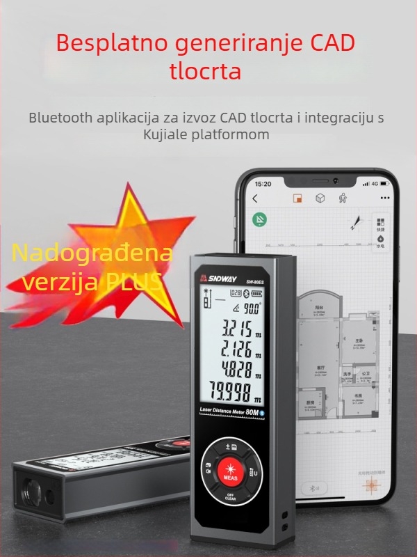 Shendawei mini Bluetooth laserski mjerač udaljenosti, ručni infracrveni mjerni alat, elektronički mjerni alat za mjerenje prostorija, visoka preciznost