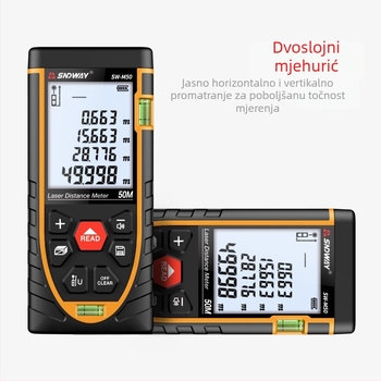 Ručni laserski mjerni uređaj SW-M50 – raspon mjerenja 50/70/80/100 m, točnost ±1,5 mm, težina 125 g