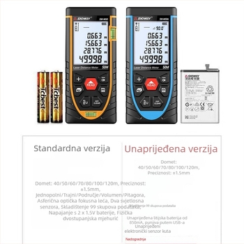 Ručni laserski mjerni uređaj SW-M50 – raspon mjerenja 50/70/80/100 m, točnost ±1,5 mm, težina 125 g