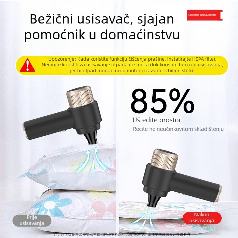 Bežični usisavač za automobil – snažno usisavanje 4500 Pa, napon 7,4 V, snaga 50 W, trajanje baterije 1 h.