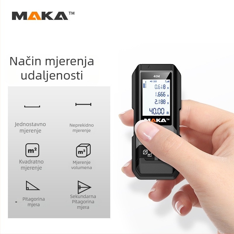 Laserski daljinomjer MK202 (raspon 20/30/40 m; preciznost ±2; ručni; mjerenje površine i udaljenosti)