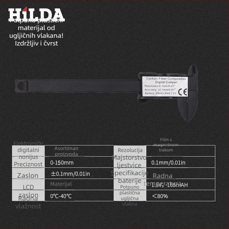 Digitalni šubler s Vernier skalom, visoka preciznost, 0–150 mm, kompaktan mjerni alat