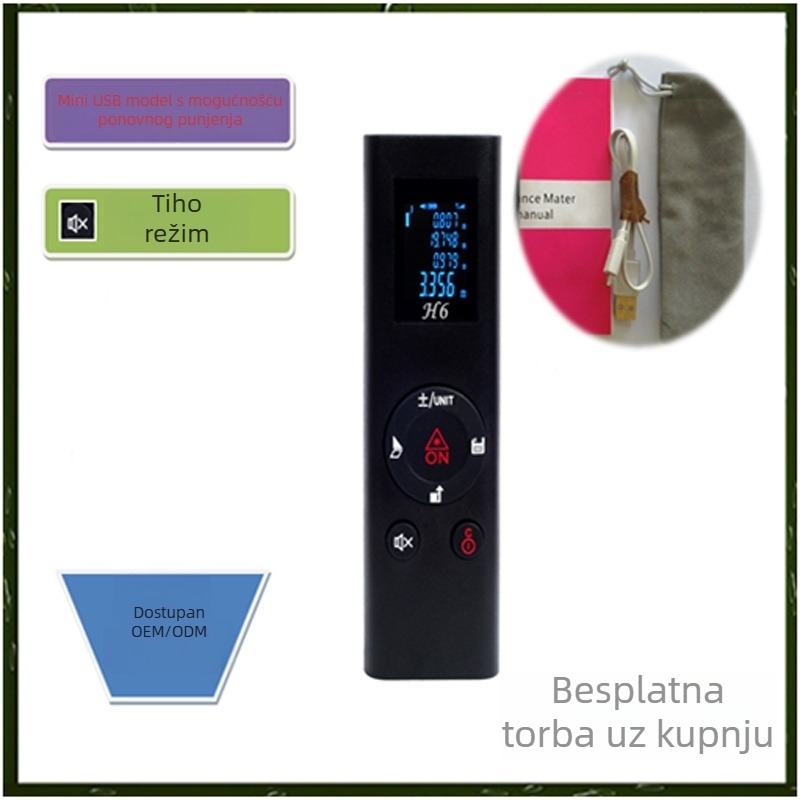 Ručni laserski mjerač udaljenosti, USB punjenje, domet 40 m, visoka preciznost, serija H6