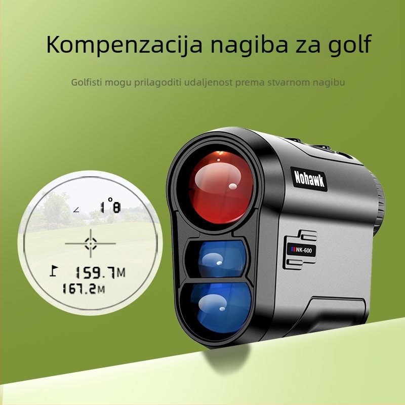 Golf laserski rangefinder, ručni, IR – domet 5–1000 m, točnost ±1 m, težina 140 g, model Nk, marka Nohawk/Dark Eagle