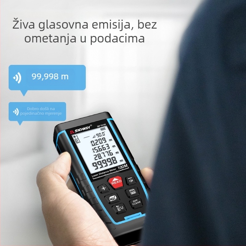 SWM laserski mjerač udaljenosti – ručni elektronički mjerni alat s infracrvenim laserom, model SWM, raspon mjerenja i točnost