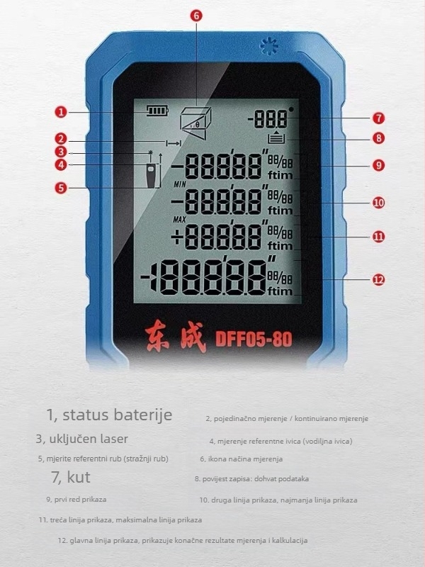 Dong Cheng laserski mjerač udaljenosti s infracrvenim mjerenjem, elektronički ravnalo, 40/60/80 mogućnosti mjerenja