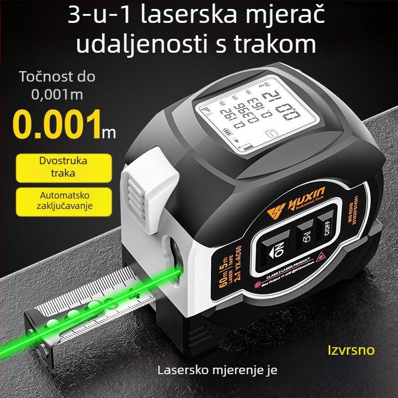 Laserski mjerač udaljenosti s digitalnim zaslonom, 3 u 1, ultra-daleki domet i infracrvena pametna mjerna traka