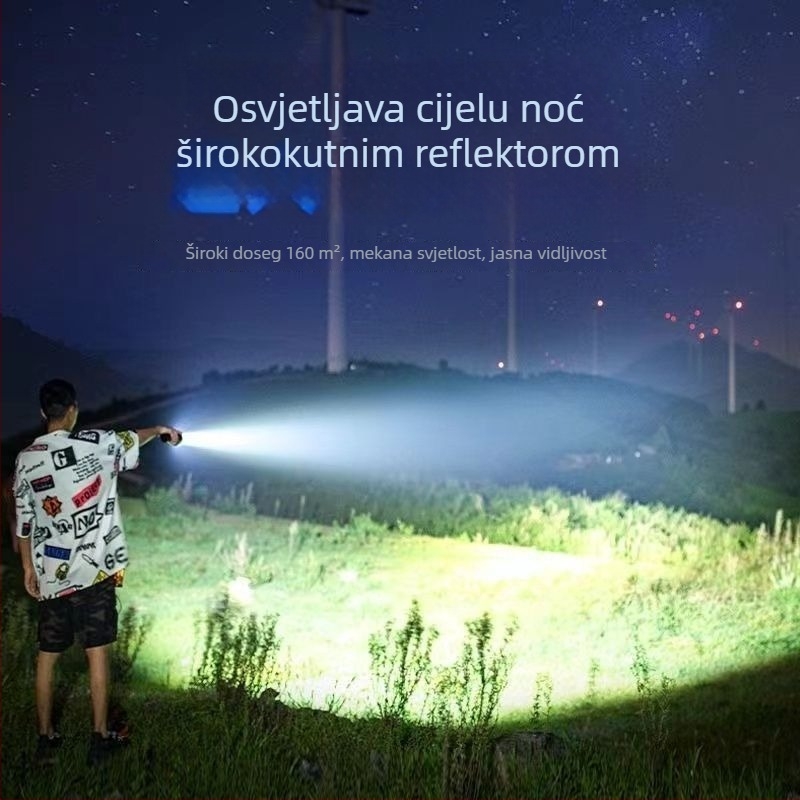 P900 Punjiva LED baterijska svjetiljka, ultra jaka, vanjski LED zoom svjetlo, 100W, Power Bank funkcija