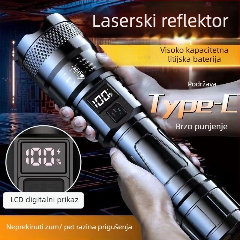 P900 Punjiva LED baterijska svjetiljka, ultra jaka, vanjski LED zoom svjetlo, 100W, Power Bank funkcija