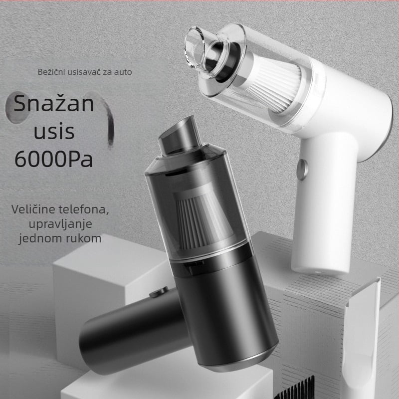 Automobilski mini usisavač, prijenosni ručni, punjivi, 7.4V, 120W, usisna snaga 11000Pa, za auto i kuću